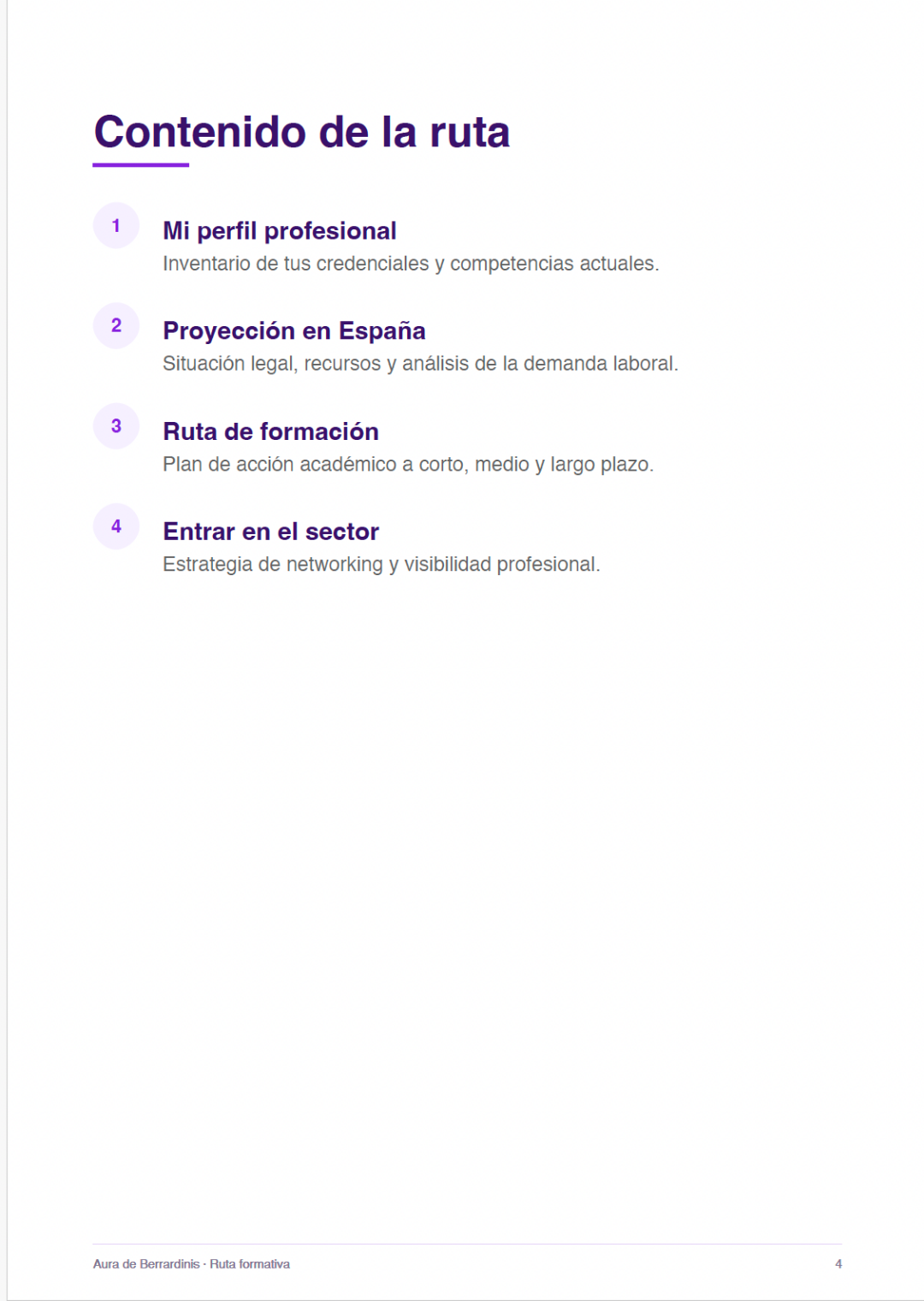 Contenido de la ruta formativa generada por UVN&Eacute;
