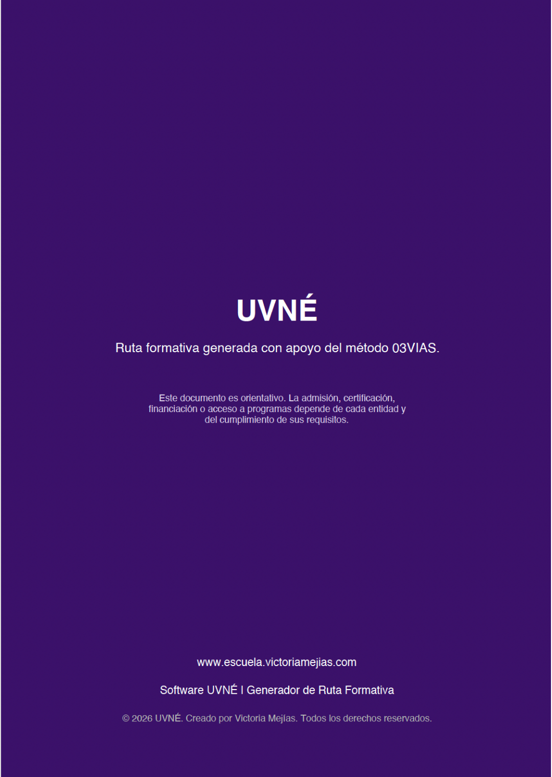 P&aacute;gina final de la ruta formativa generada por UVN&Eacute;