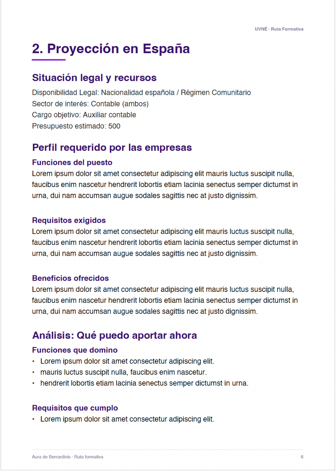Proyecci&oacute;n profesional en Espa&ntilde;a dentro de la ruta formativa