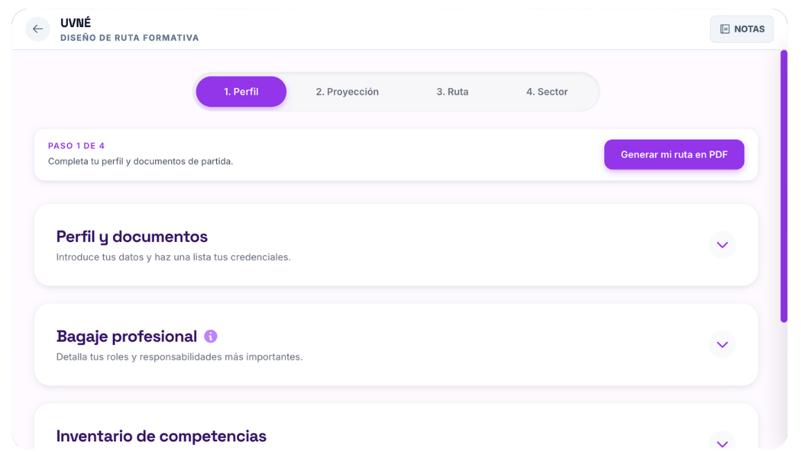 Generador de ruta formativa dentro de UVN&Eacute;