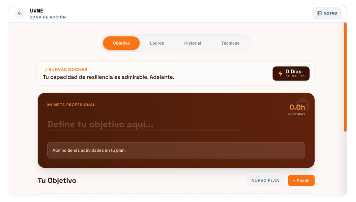 Zona de seguimiento del aprendizaje dentro de UVN&Eacute;