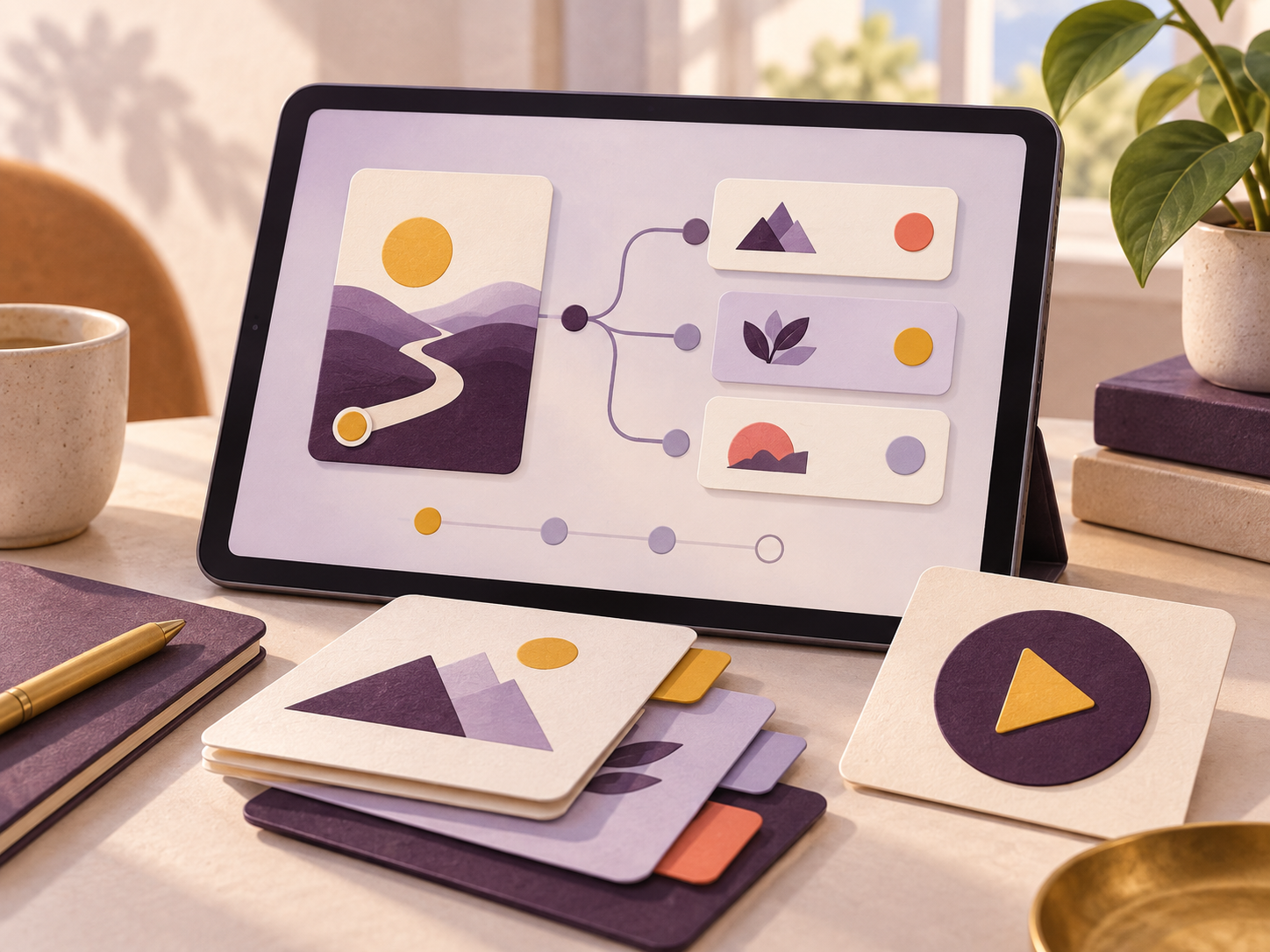 Tableta con tarjetas de aprendizaje interactivo