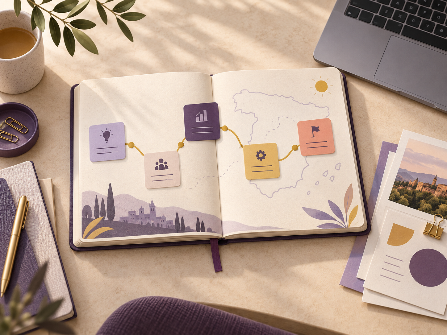 Cuaderno con una ruta de aprendizaje organizada
